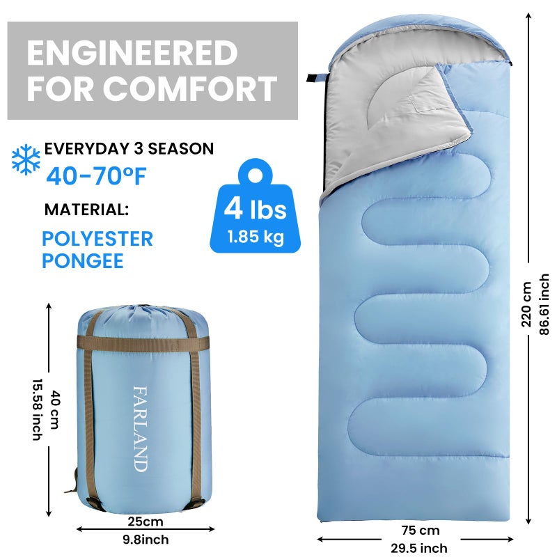 FARLAND Sleeping Bags 30â„‰ for Adults Teens Kids with Compression Sack Portable and Lightweight for 3-4 Season Camping, Hiking,Waterproof, Backpacking and Outdoors - Image 2